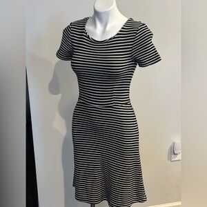Madewell Black and White Striped Midi Dress